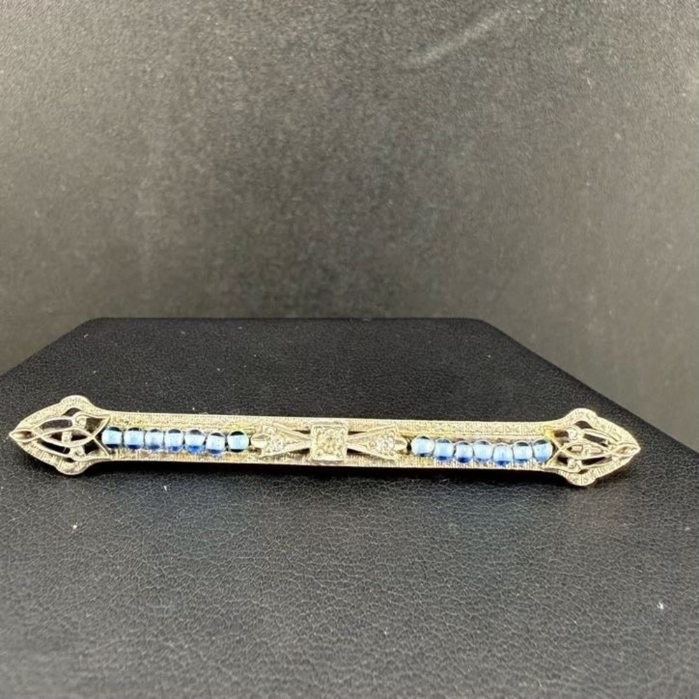 Vintage Bar Brooch 800 Silver‎ Signed Blue
